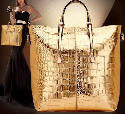 3 PCS Luxe Leather Handbag Set, Large Tote, Shoulder Bag, Clutch Purse Wallet (Gold) - Dshop.com.au