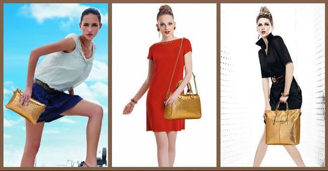 3 PCS Luxe Leather Handbag Set, Large Tote, Shoulder Bag, Clutch Purse Wallet (Gold) - Dshop.com.au