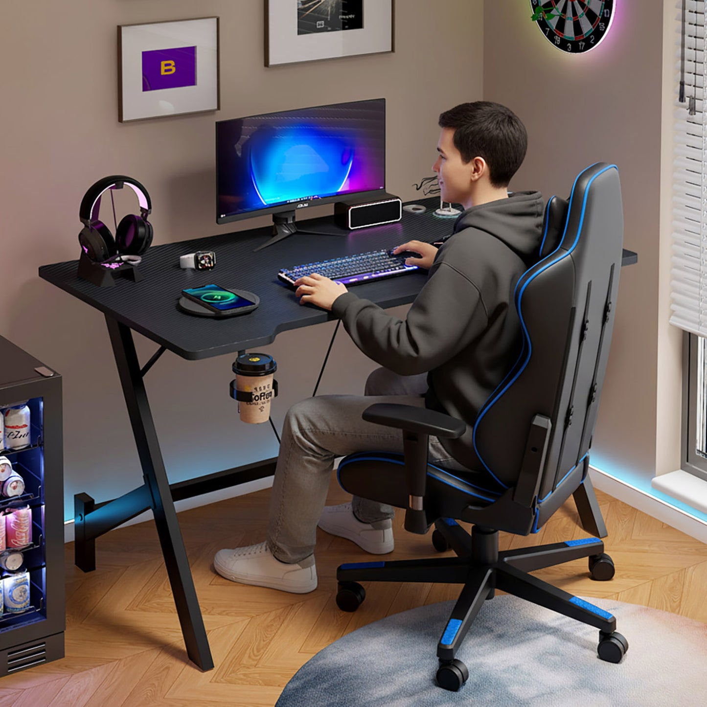 Ergonomic Gaming Desk Computer Table Black 110cm