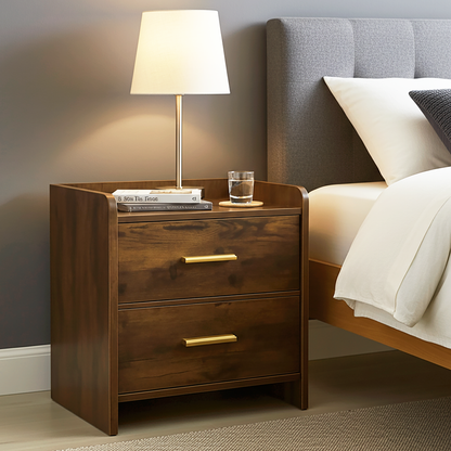 Serene 2-Drawer Bedside Table Nightstand (Rustic Wood)