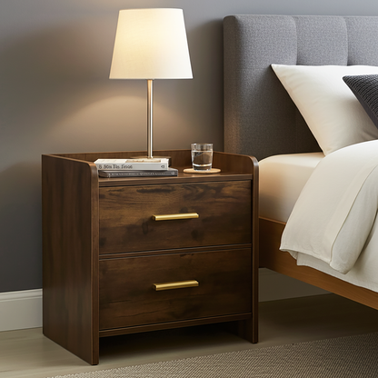 Serene 2-Drawer Bedside Table Nightstand (Rustic Wood)