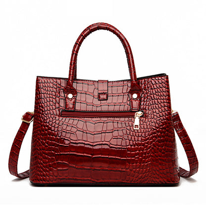 3 PCS Luxe Faux Crocodile Leather Handbag Set, Large Tote, Shoulder Bag, Purse Wallet (Red) - Dshop.com.au