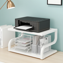 Deluxe Rustic Oak Desktop Shelf Wood & Steel Printer Stand Storage Rack Organizer (White)