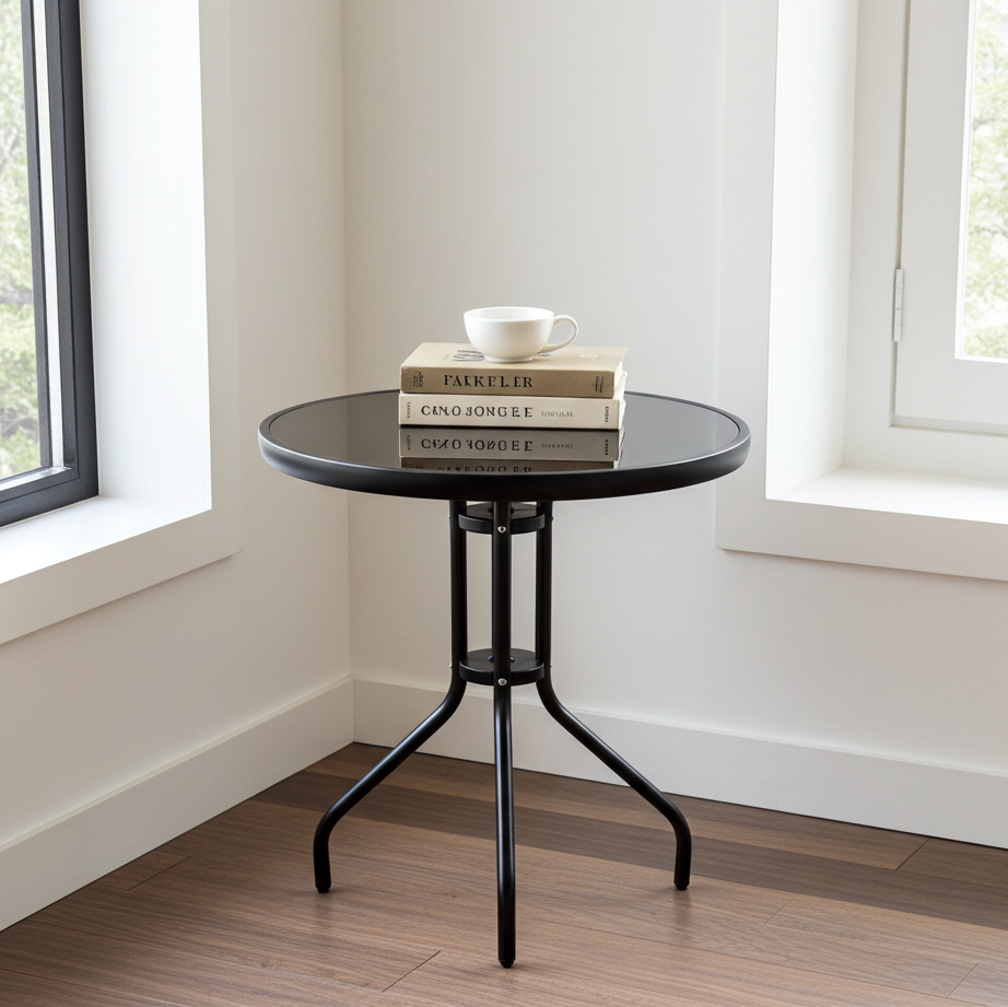 Alfresco Round Mirrored Tempered Glass Table