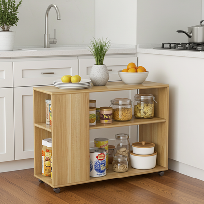 Versatile Sofa Side Table & Magazine Shelf with Casters (Oak)
