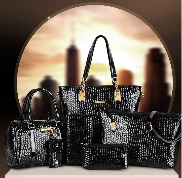 6 Pieces Leather Handbag Set Tote Shoulder Bag Clutch Purse Coin Wallet (Black) - Dshop.com.au