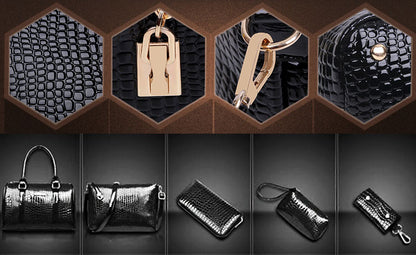 6 Pieces Leather Handbag Set Tote Shoulder Bag Clutch Purse Coin Wallet (Black) - Dshop.com.au