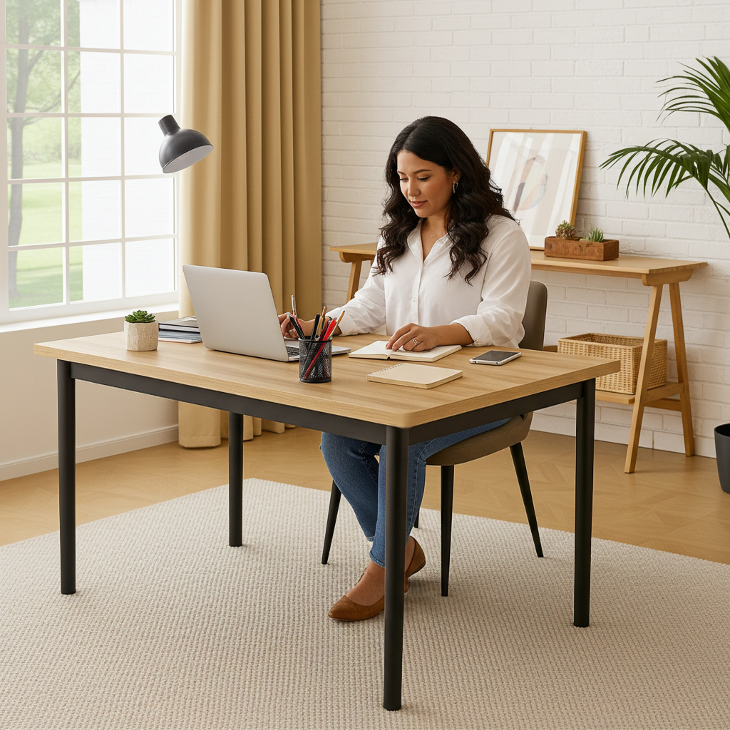 Heritage Industrial Rustic Oak Wood & Metal Dining Table 120cm