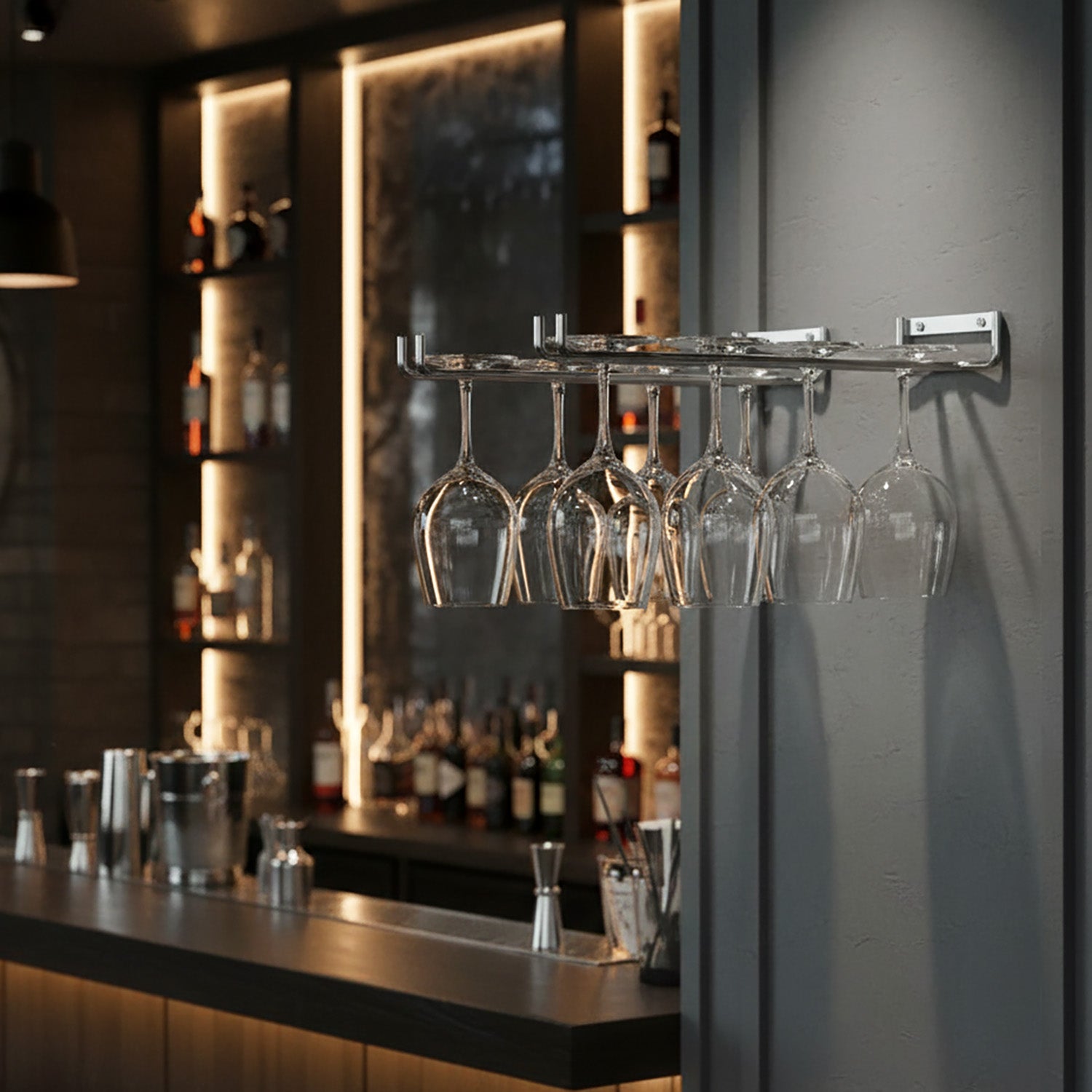 Glass Hanging Rails 2 x Wine Glass Hanger Rack Kitchen Bar Stemware Metal Storage Organise