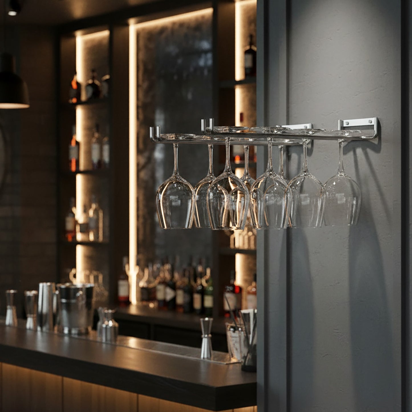 2 x Wine Glass Hanger Rack Under Cabinet Kitchen Bar Stemware Metal Storage Organiser