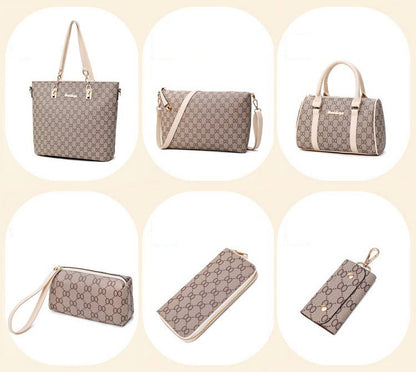 6 Pieces Designer Handbag Set Tote Shoulder Bag Clutch Purse Coin Wallet - Dshop.com.au