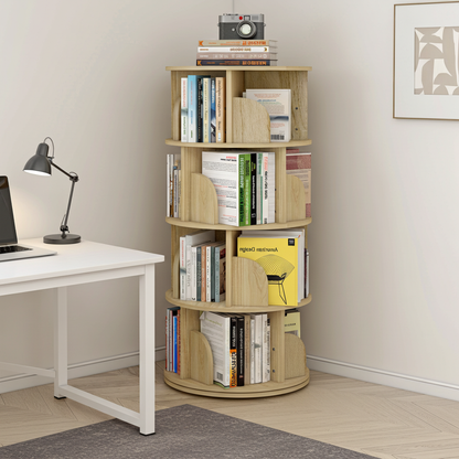 Sanctuary 360-degree Rotating 4 Tier Display Shelf Bookcase Organiser (Coastal Oak)