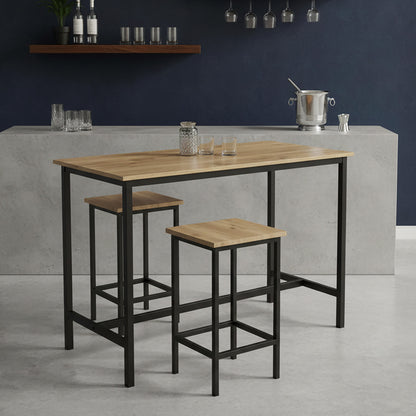 3 Piece Grandeur Premium Wood & Steel Bar Table and Stools Dinning Set (Rustic Oak)