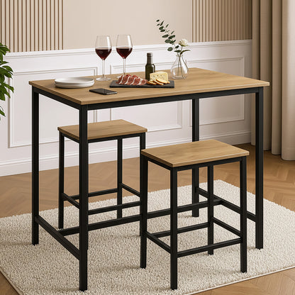 3 Piece Grandeur Premium Wood & Steel Bar Table and Stools Dinning Set (Rustic Oak)