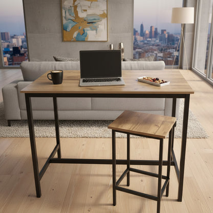 3 Piece Grandeur Premium Wood & Steel Bar Table and Stools Dinning Set (Rustic Oak)