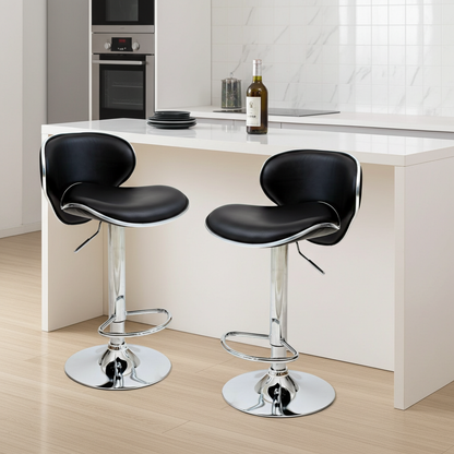 2 x Resort Designer PU Leather Bar Stools (Black - Set of 2)