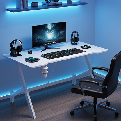 Ergonomic Gaming Desk Computer Table White 110cm