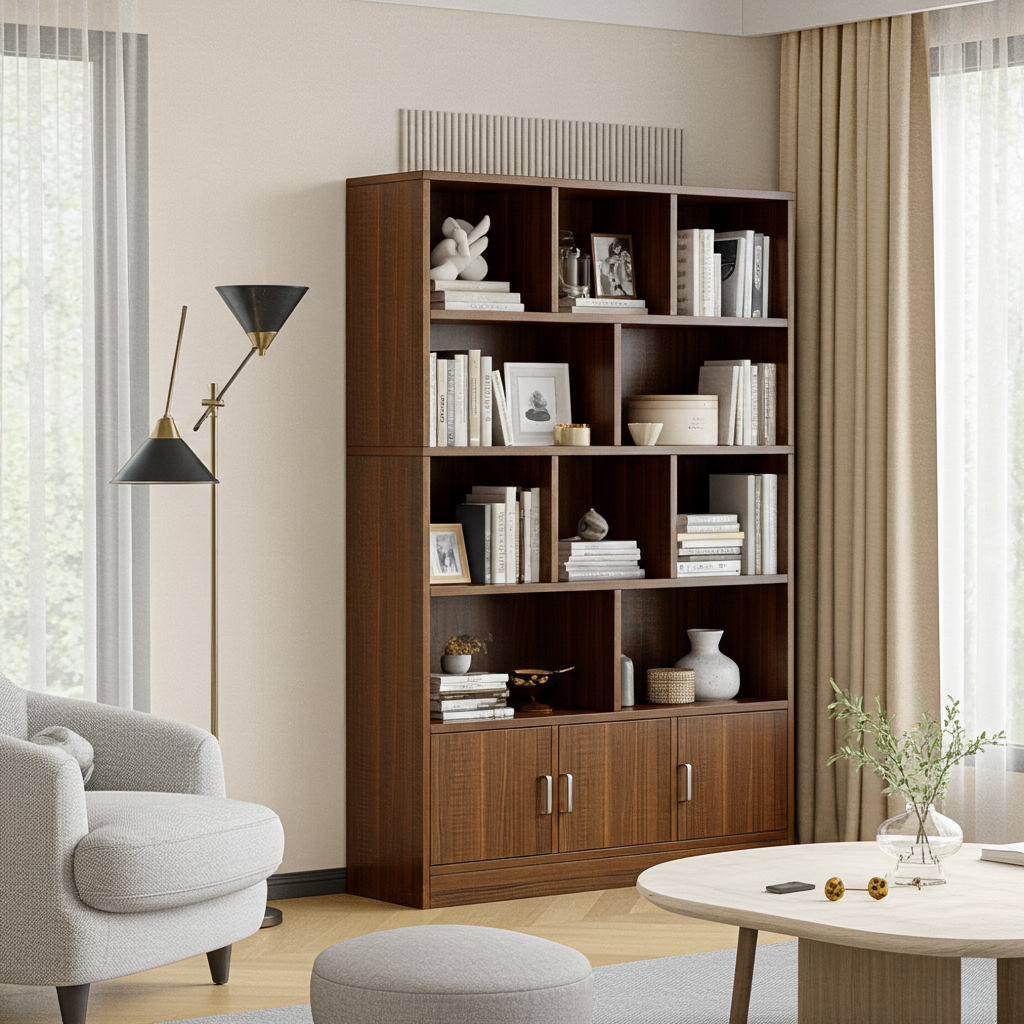 Alpha 10-Shelf 3-Door Wardrobe Cupboard Bookshelf Cabinet (Black Walnut)
