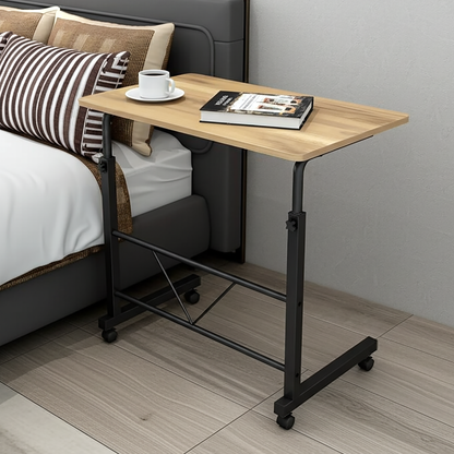 Adjustable Portable Sofa Bed Side Table Laptop Desk with Wheels (Oak)
