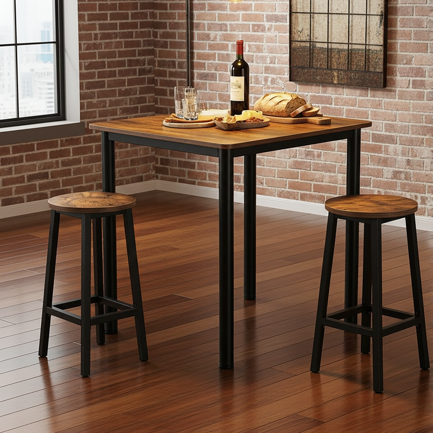 Foundry Industrial Rustic Wood & Metal Square Bar Dining Table