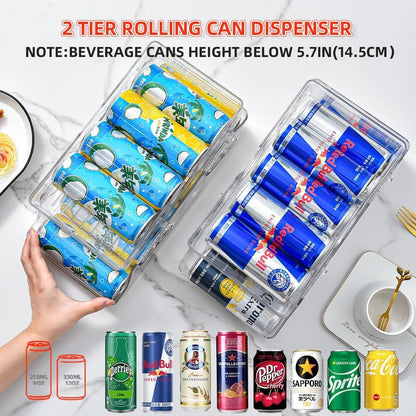 2-Tier Automatic Rolling Can Dispenser Beer Soda Bottle Storage Holder Fridge Organizer - Dshop.com.au