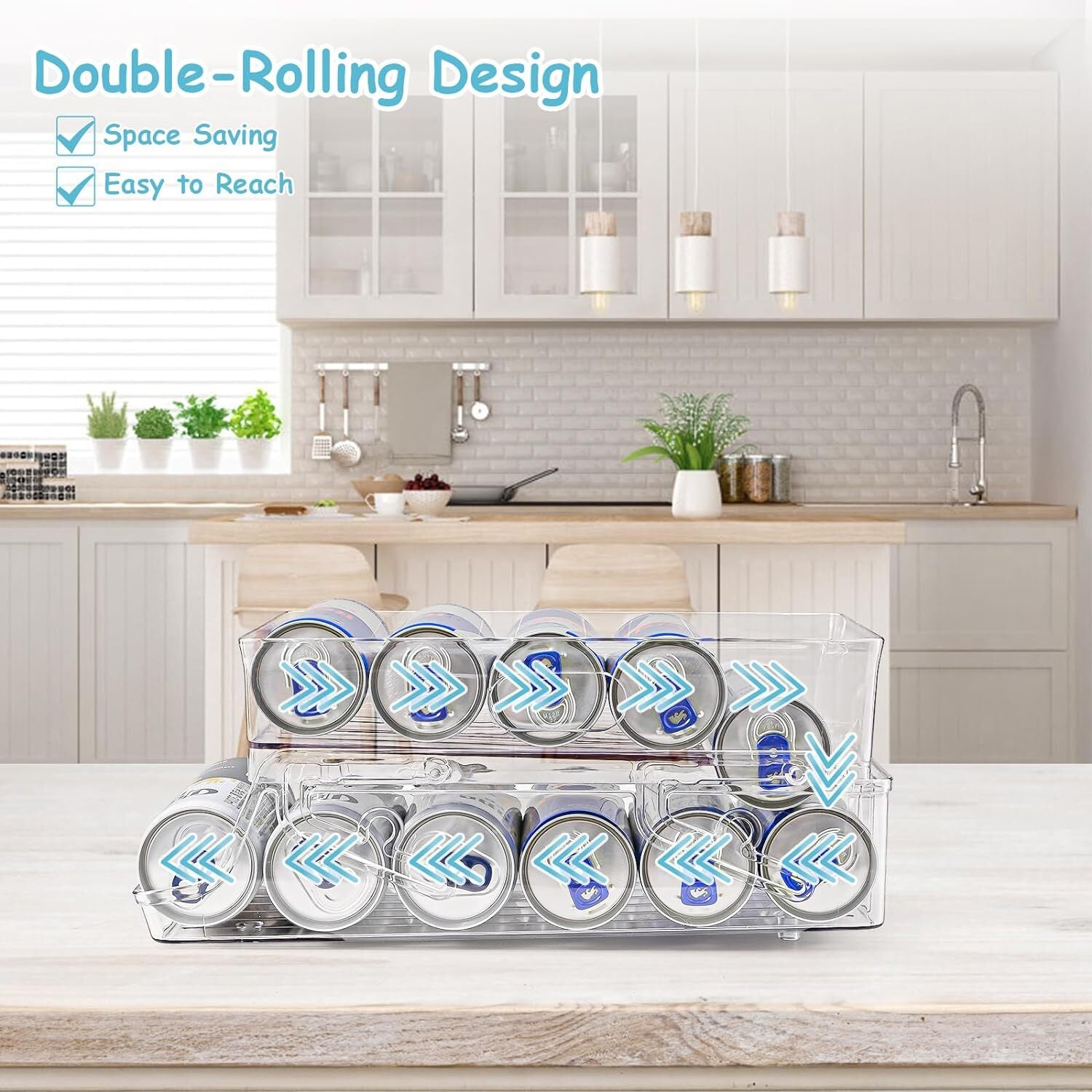 2-Tier Automatic Rolling Can Dispenser Beer Soda Bottle Storage Holder Fridge Organizer - Dshop.com.au