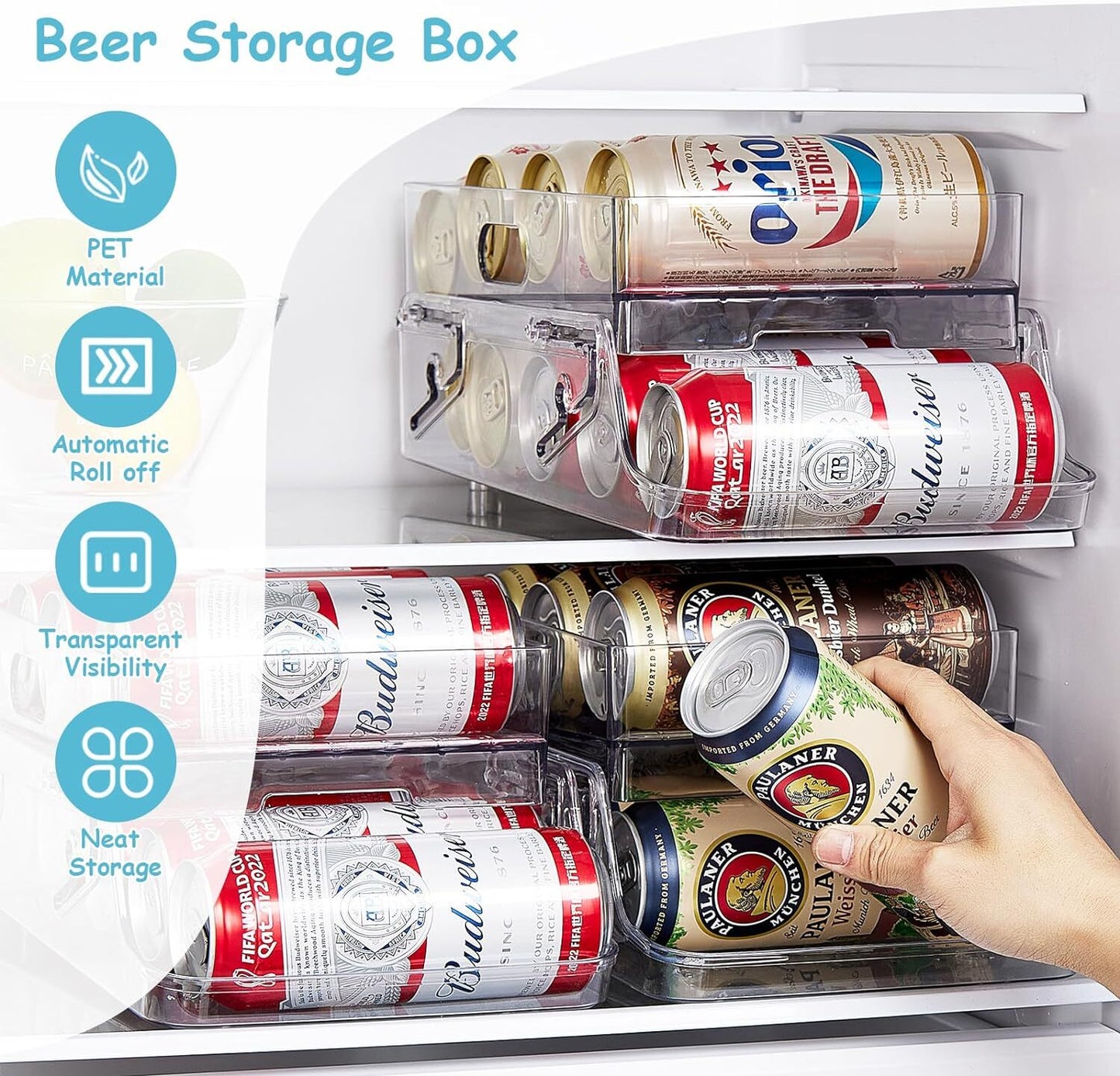 2-Tier Automatic Rolling Can Dispenser Beer Soda Bottle Storage Holder Fridge Organizer - Dshop.com.au