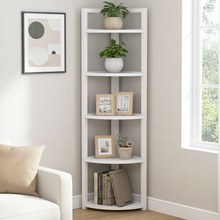 Optima 5 Tier Wood & Steel Corner Shelf Organizer Unit (White)