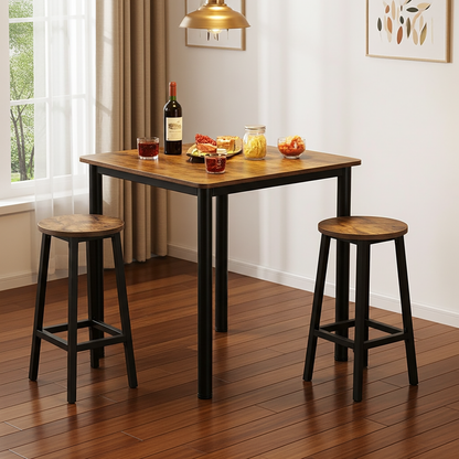 Foundry Industrial Rustic Wood & Metal Square Bar Dining Table