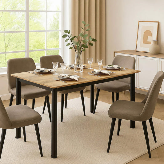 Heritage Industrial Rustic Oak Wood & Metal Dining Table 120cm