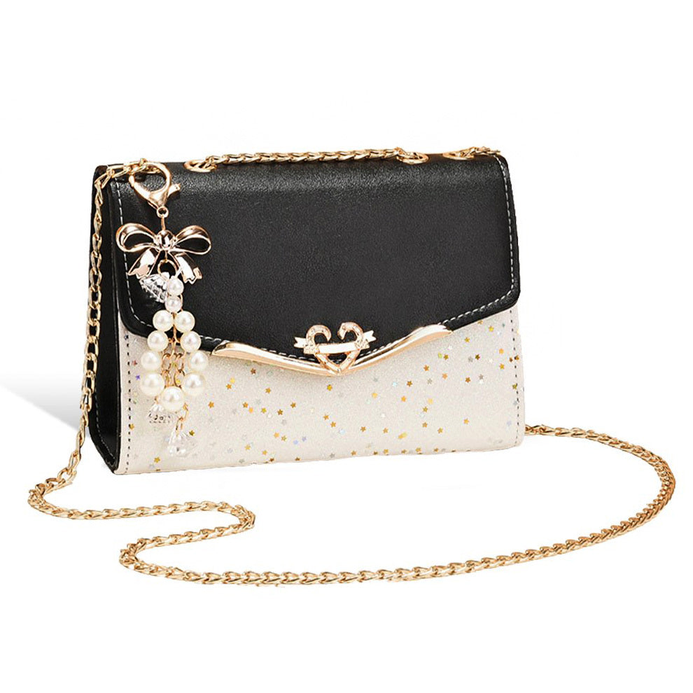 Sparkle Heart & Bow Handbag Tote Shoulder Bag (Black) - Dshop.com.au