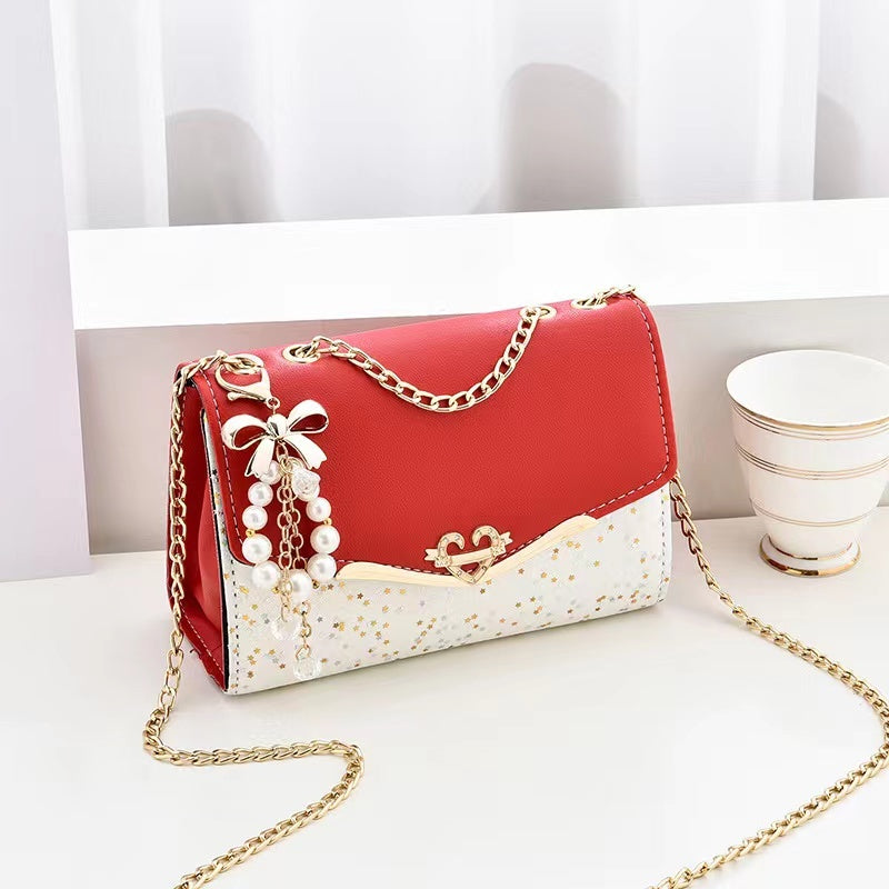 Sparkle Heart & Bow Handbag Tote Shoulder Bag (Red) - Dshop.com.au