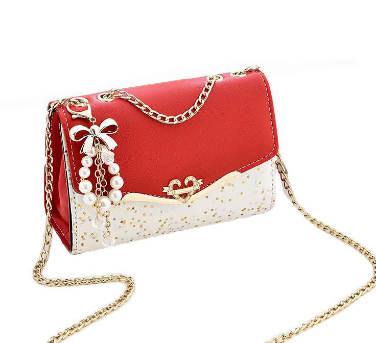 Sparkle Heart & Bow Handbag Tote Shoulder Bag (Red) - Dshop.com.au