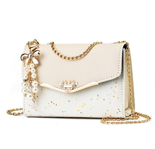 Sparkle Heart & Bow Handbag Tote Shoulder Bag (White)