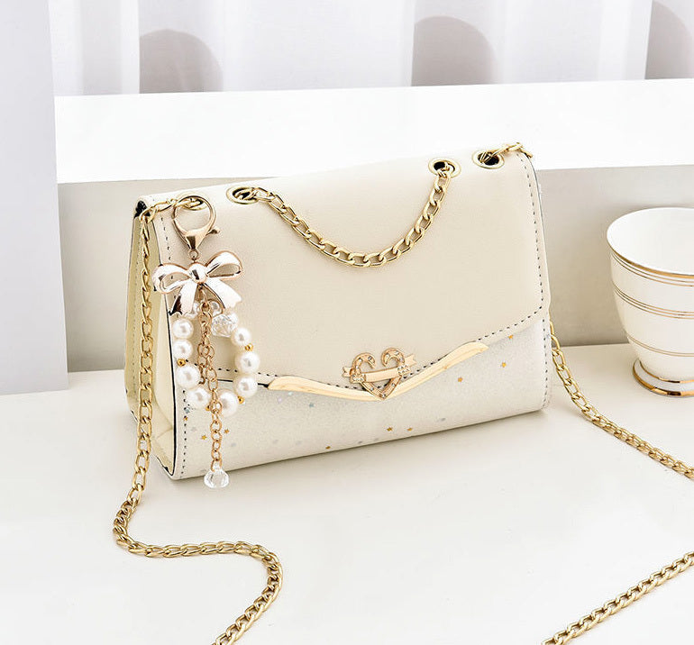 Sparkle Heart & Bow Handbag Tote Shoulder Bag (White) - Dshop.com.au