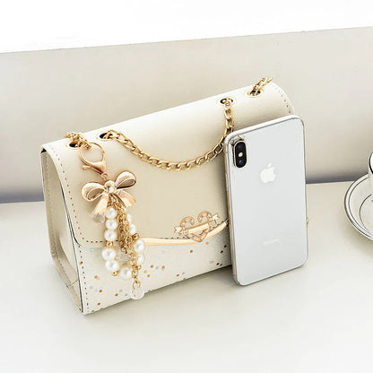 Sparkle Heart & Bow Handbag Tote Shoulder Bag (White) - Dshop.com.au