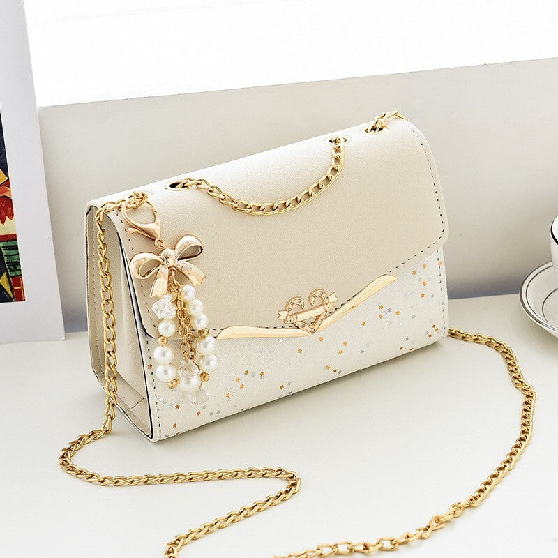 Sparkle Heart & Bow Handbag Tote Shoulder Bag (White) - Dshop.com.au