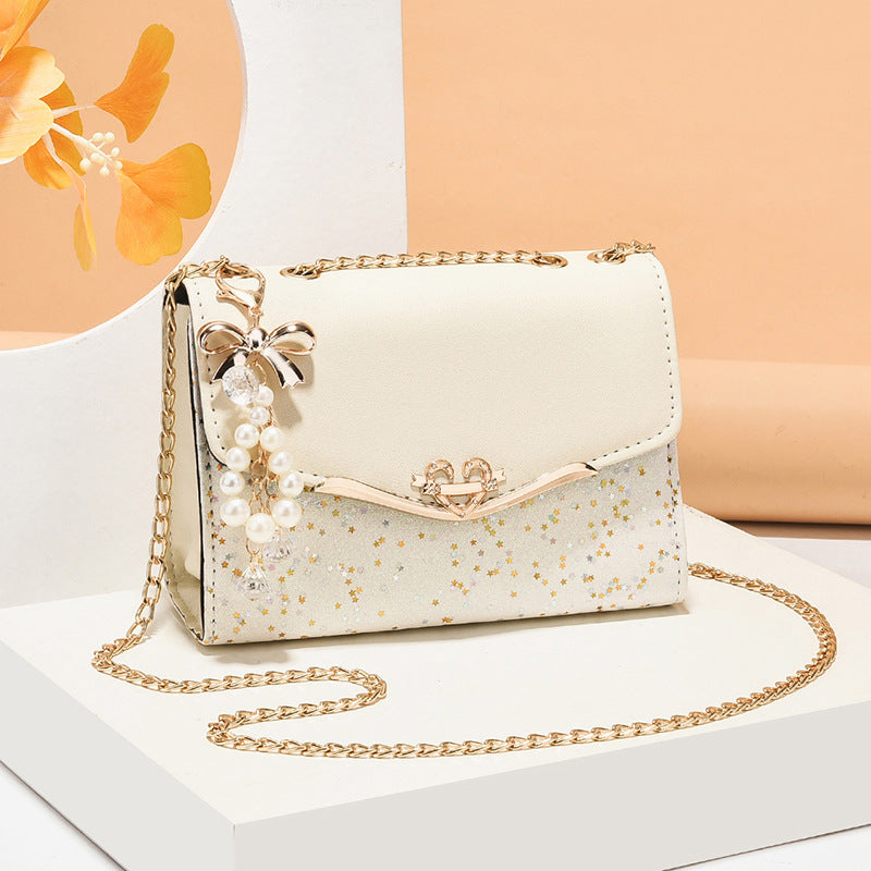 Sparkle Heart & Bow Handbag Tote Shoulder Bag (White) - Dshop.com.au