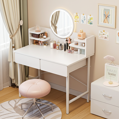 LED Luminous Mirror White Makeup Vanity Dressing Table with Storage Drawers