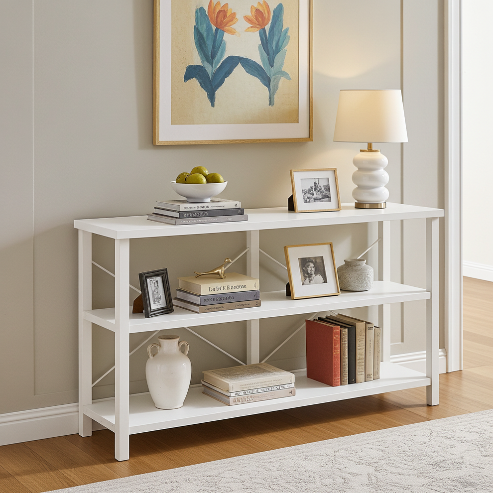 Serenity Industrial Console Table Bookcase TV Stand Storage Shelf Unit