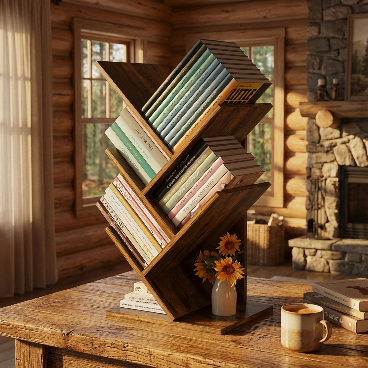 Resort 5 Shelving Rustic Bookshelf Display Cabinet Shelf Bookcase Desktop Organizer