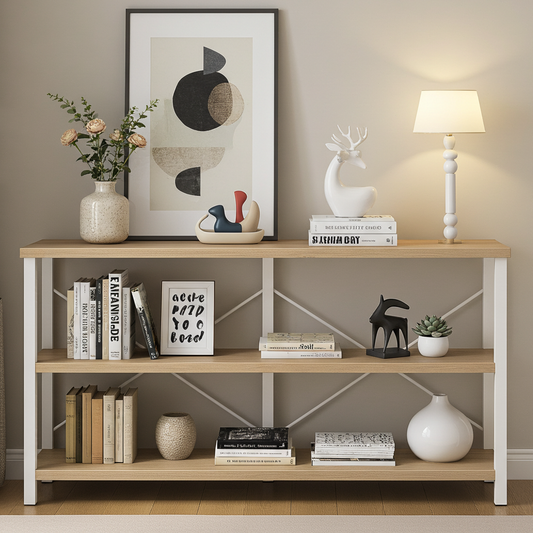 Serenity Industrial Console Table Bookcase TV Stand Storage Shelf Unit (Coastal Oak)