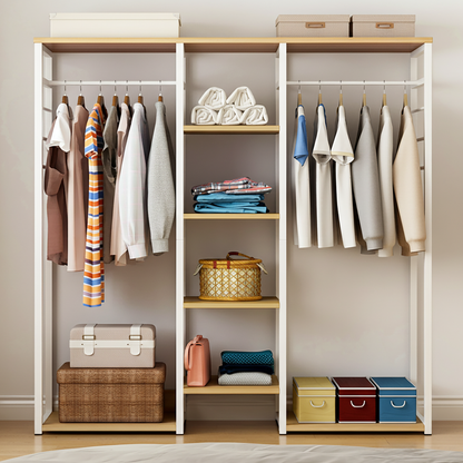 Galaxy Wardrobe Cupboard Shelves & Clothes Hanging Racks (White & Oak)