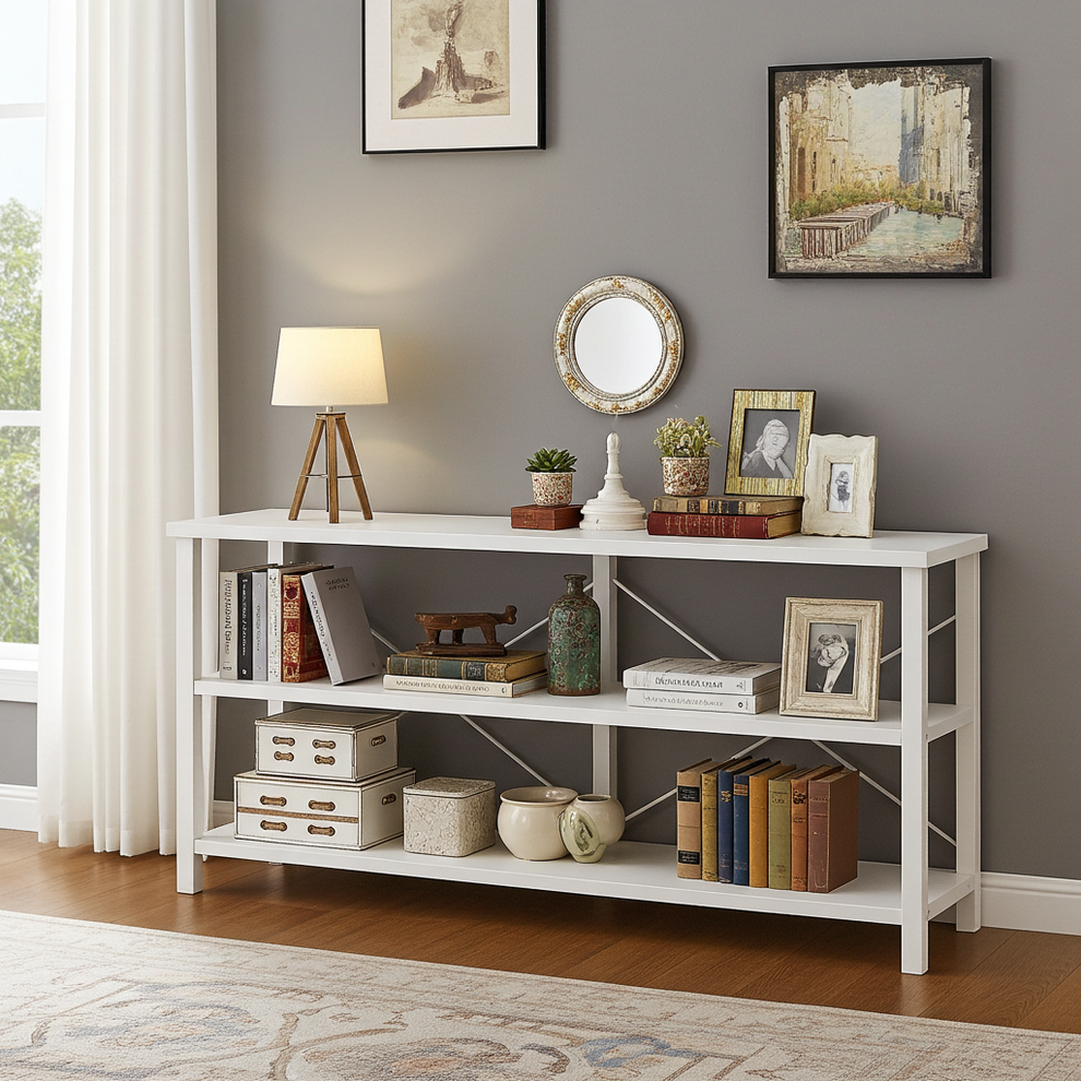 Serenity Industrial Console Table Bookcase TV Stand Storage Shelf Unit