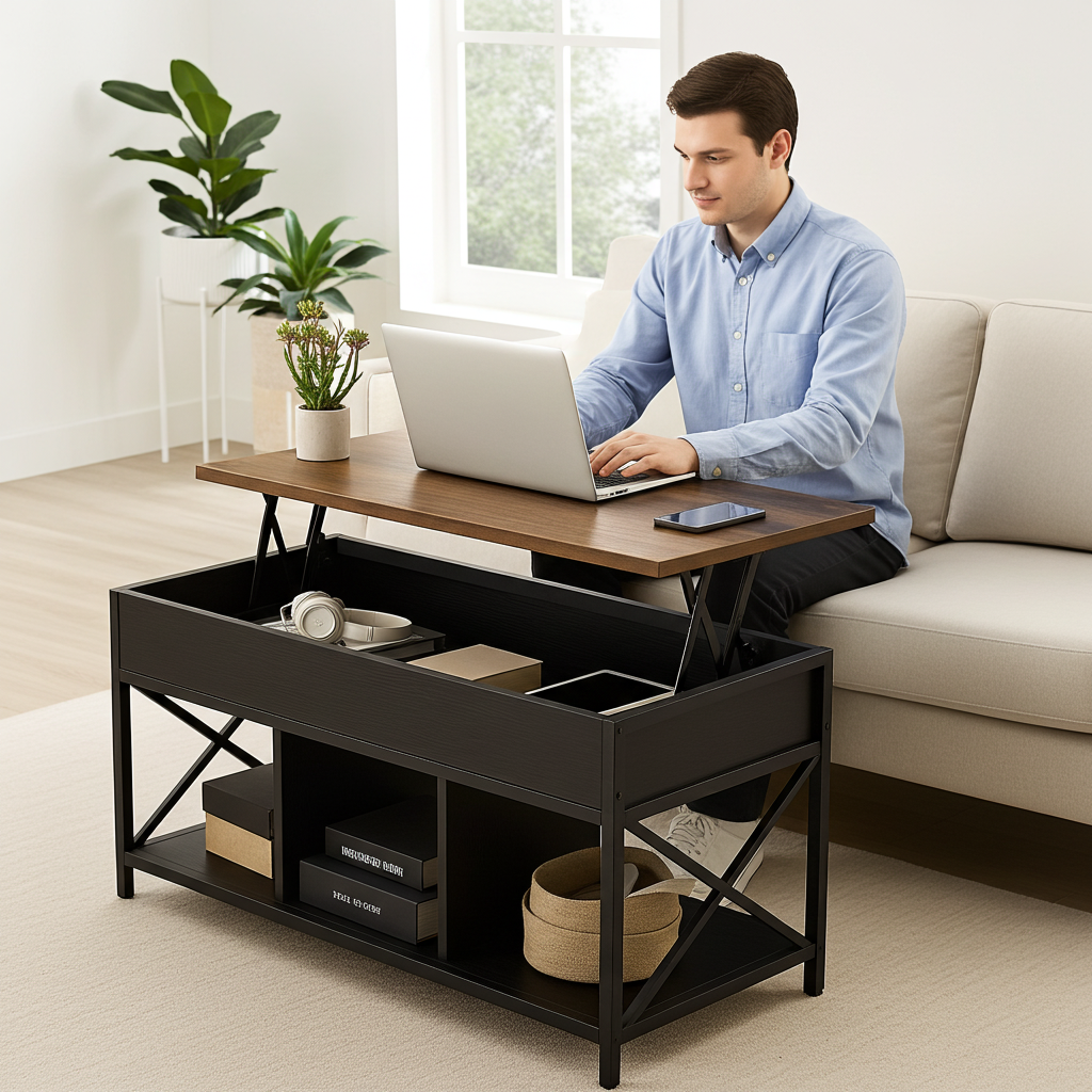 Elara Multifunction Lift Top Coffee Table with Hidden Storage Shelf Organizer