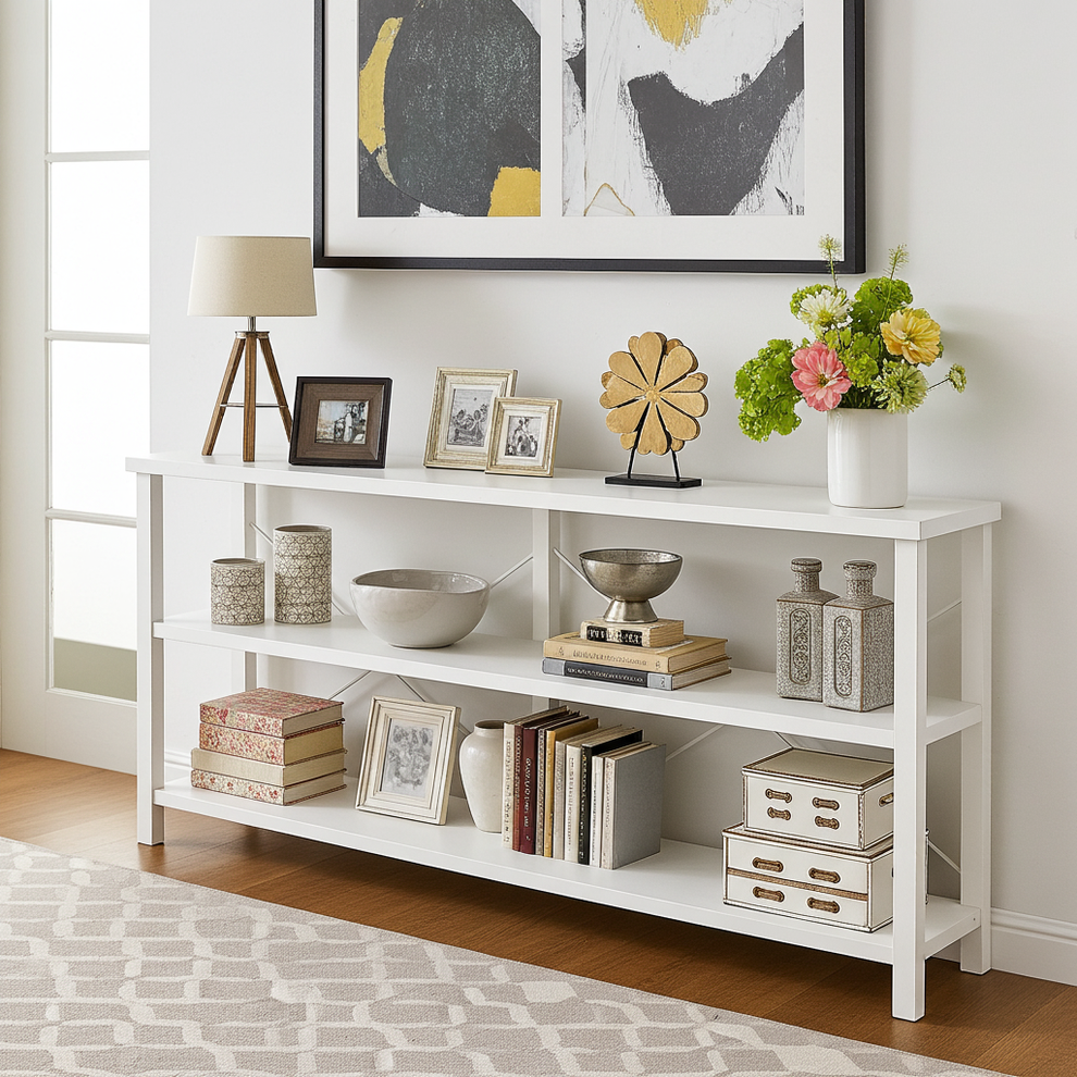 Serenity Industrial Console Table Bookcase TV Stand Storage Shelf Unit