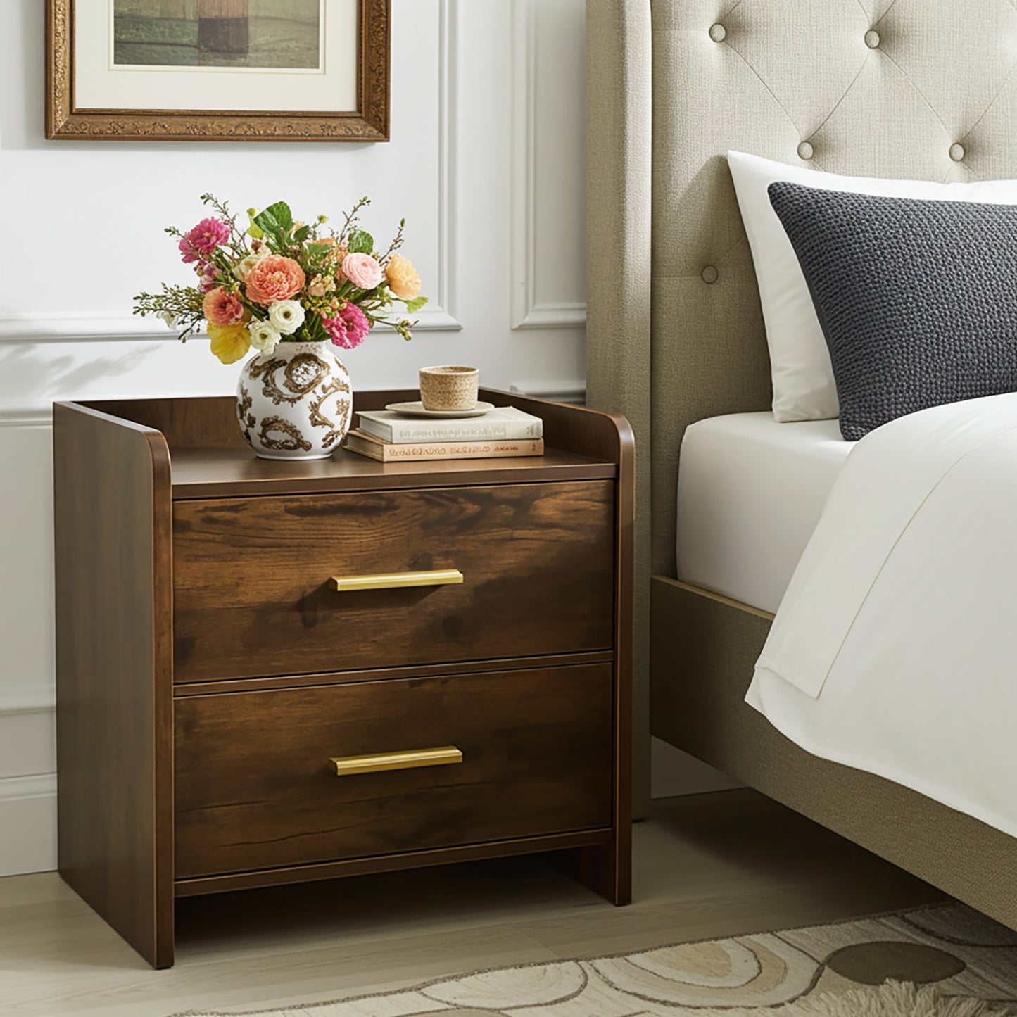 Serene 2-Drawer Bedside Table Nightstand (Rustic Wood)
