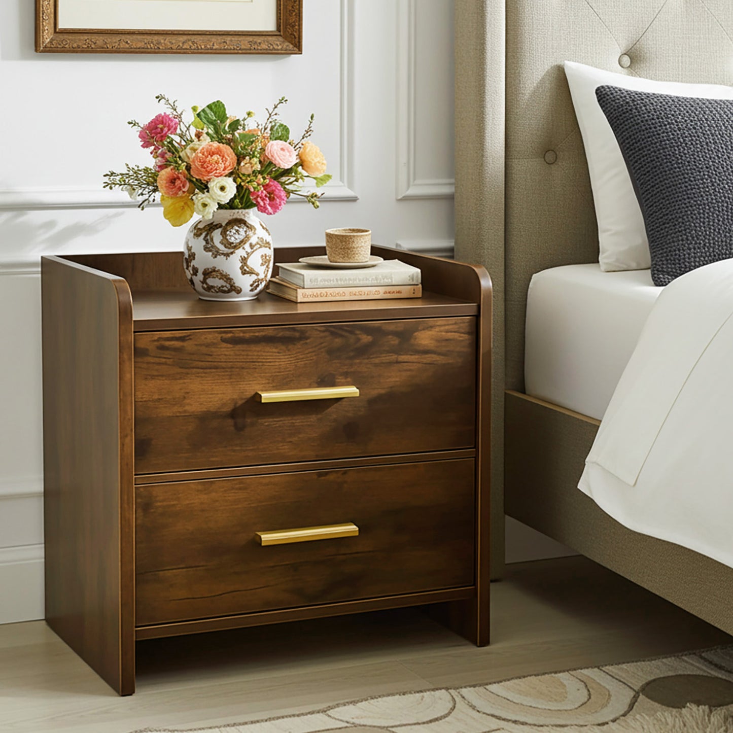 Serene 2-Drawer Bedside Table Nightstand (Rustic Wood)
