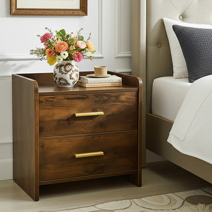 Serene 2-Drawer Bedside Table Nightstand (Rustic Wood)