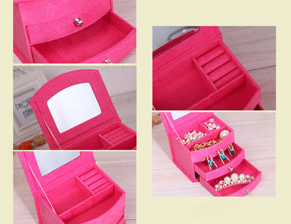 Deluxe Velvet Jewelry Box 3 Level Organiser & Drawers Hot Pink - Dshop.com.au